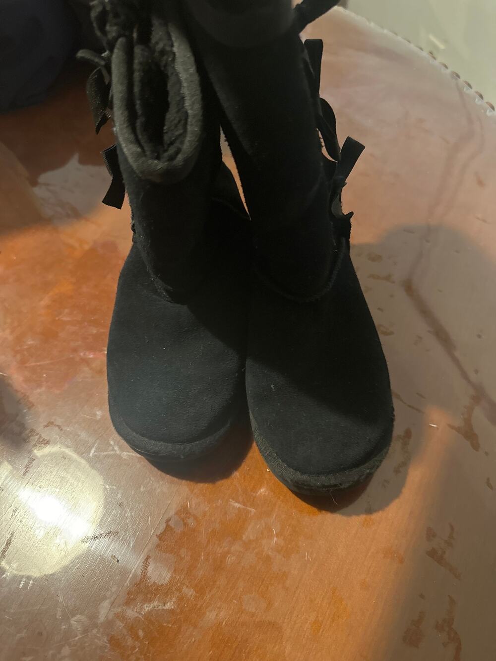 Koolaburra by UGG Kids Tall Bow Boots Black Suede Size 1